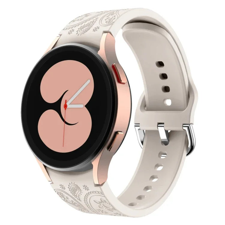 Dây đồng hồ silicone dập nổi hoa phong cách dân tộc, dành cho Samsung Galaxy Watch 6