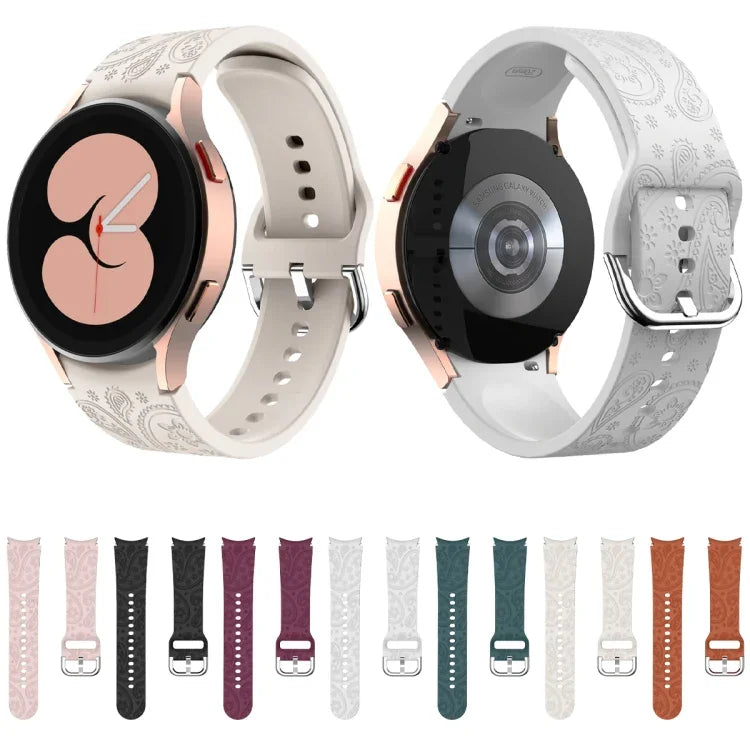Dây đồng hồ silicone dập nổi hoa phong cách dân tộc, dành cho Samsung Galaxy Watch 6