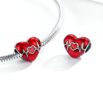 Phụ kiện vòng tay vòng cổ hạt mặt dây chuyền bạc S925 Sterling hình trái tim yêu nhịp đập tình yêu đỏ minh họa đường nét
