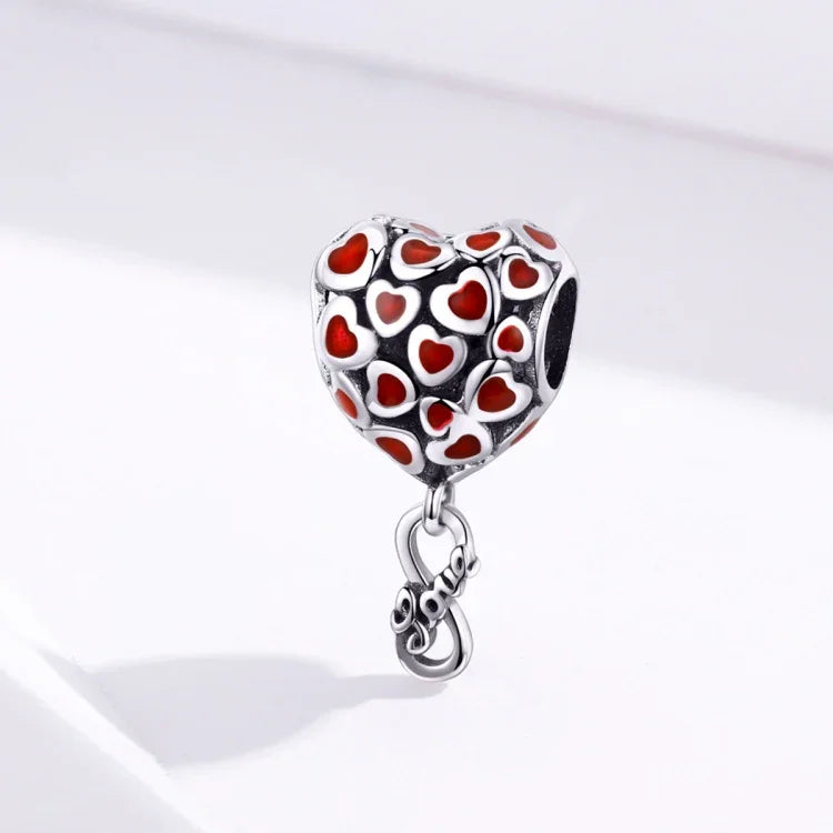 Phụ kiện vòng tay vòng cổ hạt trái tim đỏ bạc S925 Sterling