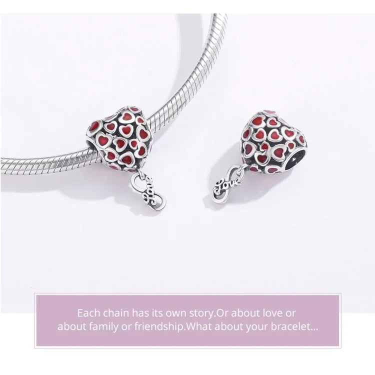 Phụ kiện vòng tay vòng cổ hạt trái tim đỏ bạc S925 Sterling