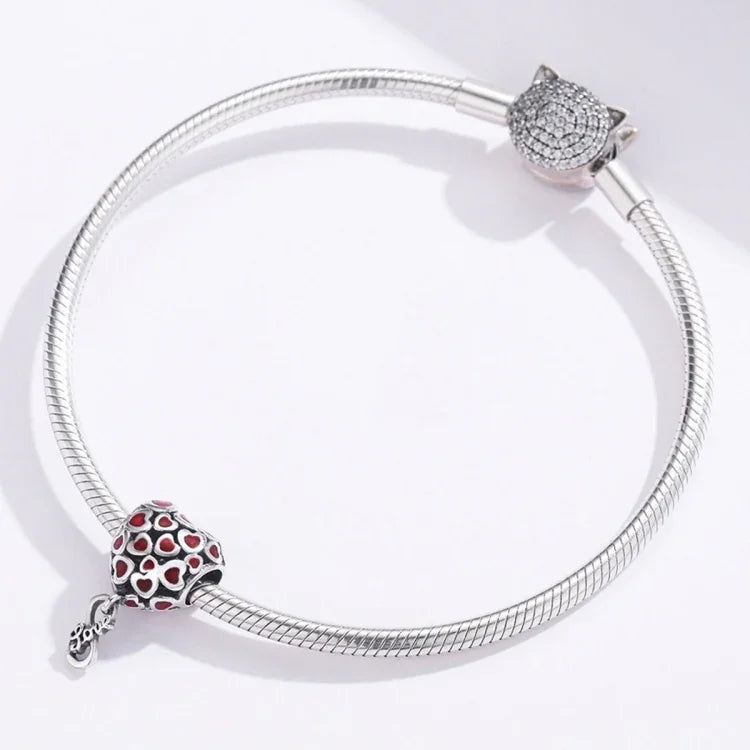 Phụ kiện vòng tay vòng cổ hạt trái tim đỏ bạc S925 Sterling
