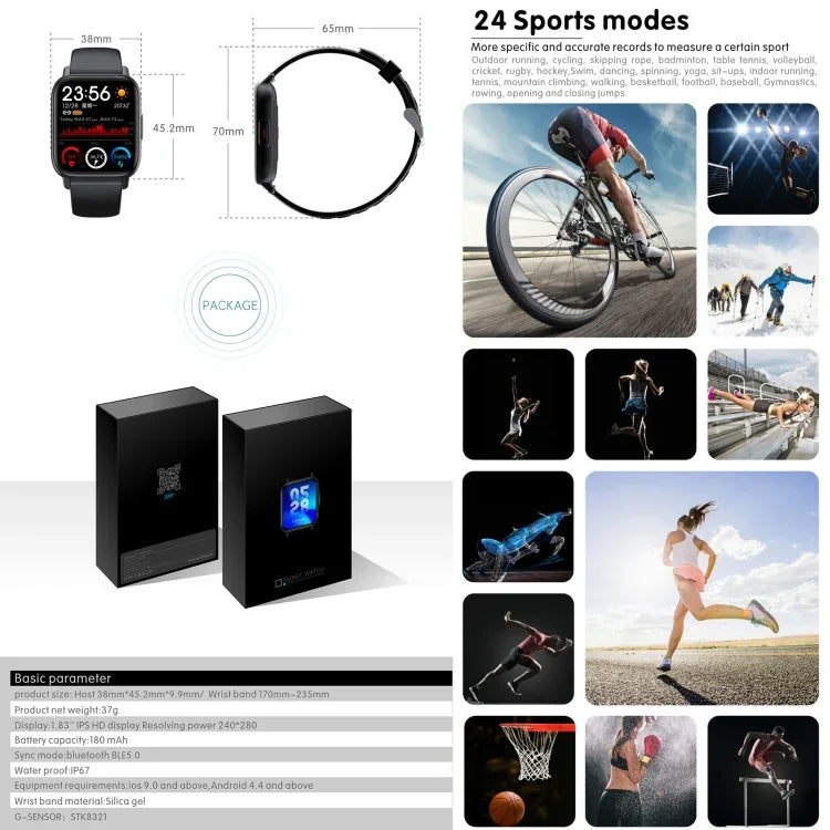 Đồng hồ Thông minh Thể thao BT5.0 QS16 Pro 1.83 inch, Hỗ trợ Gọi Bluetooth / Giấc ngủ / Oxy trong máu / Nhiệt độ / Nhịp tim / Huyết áp