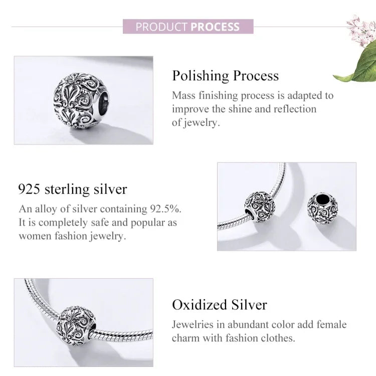 Phụ kiện vòng tay vòng cổ hạt hoa cổ điển họa tiết bạc S925 Sterling