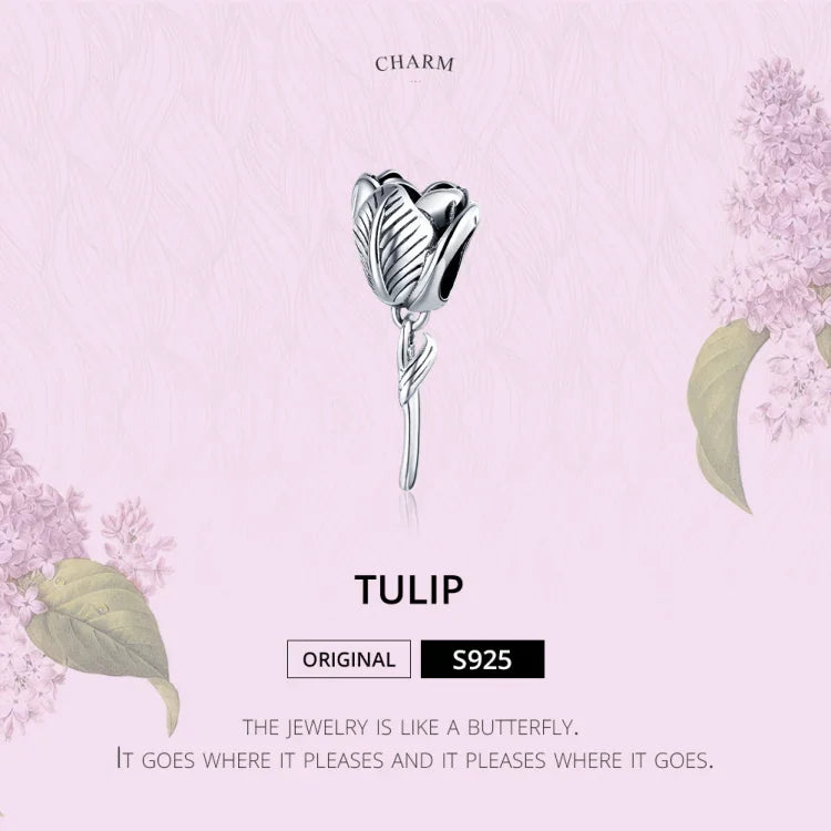 Phụ kiện vòng tay vòng cổ hạt hoa tulip bạc S925 Sterling