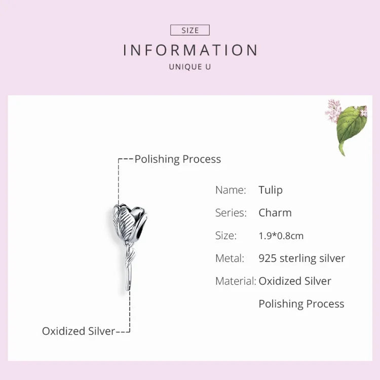 Phụ kiện vòng tay vòng cổ hạt hoa tulip bạc S925 Sterling