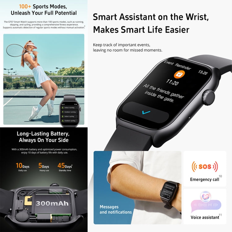 GS7 2.0 inch Fitness Health Smart Watch, BT Call / Heart Rate / Blood Pressure / MET