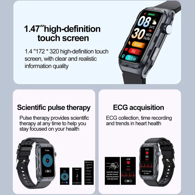 Đồng hồ thông minh TK79 chống nước IP68 1.47 inch, Hỗ trợ ECG / Đo đường huyết / Đo oxy trong máu / Axit uric