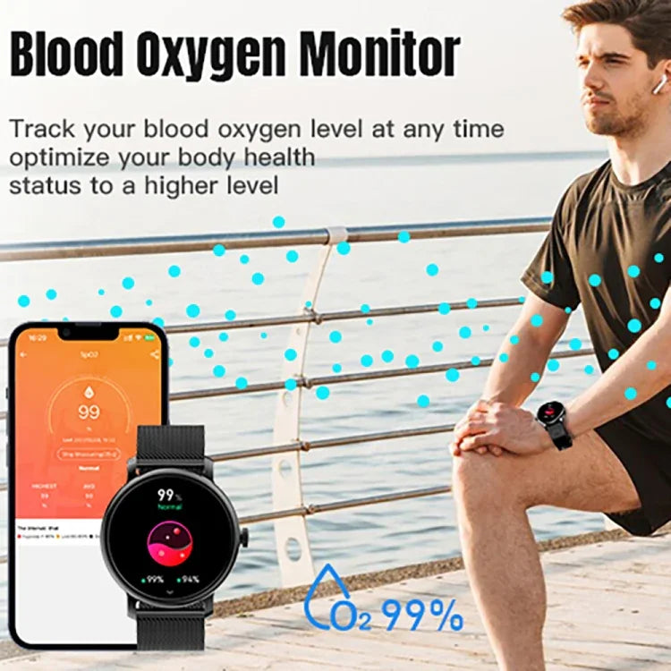 Đồng hồ thông minh LEMFO LF35 màn hình tròn AMOLED 1.43 inch, Dây thép, Hỗ trợ phát hiện oxy trong máu