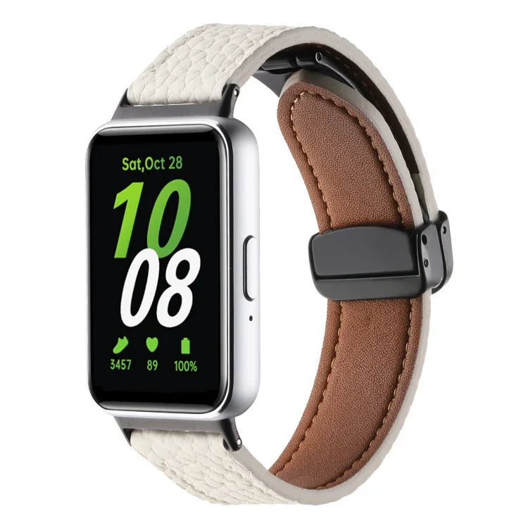 Dây đồng hồ da khóa đen từ tính họa tiết Litchi, dành cho Samsung Galaxy Fit 3