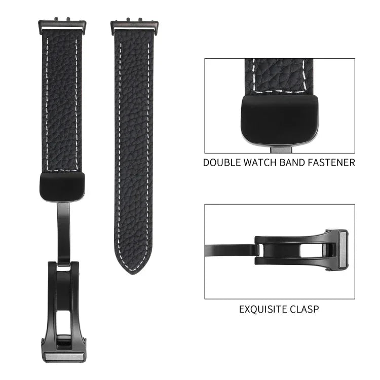 Dây đồng hồ da khóa đen từ tính họa tiết Litchi, dành cho Samsung Galaxy Fit 3