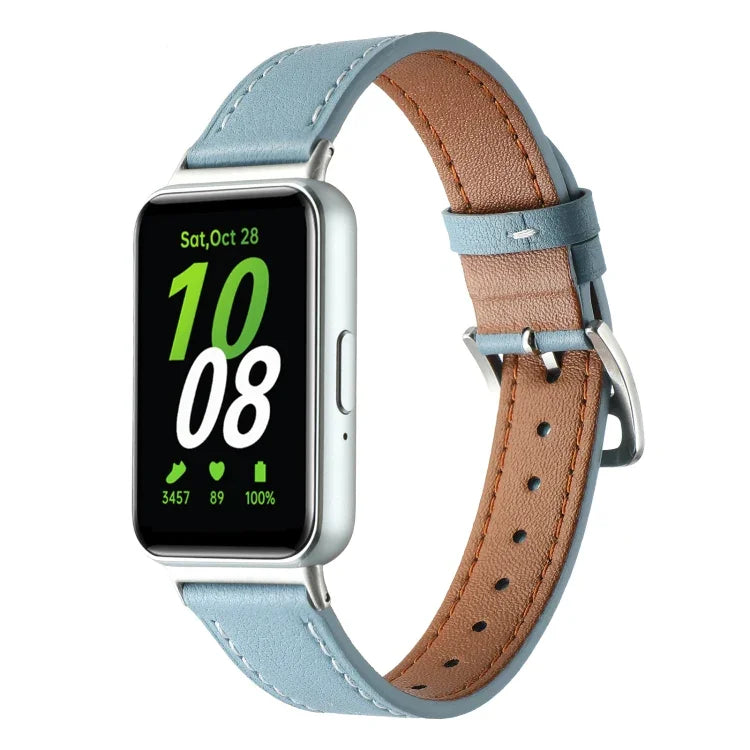 Sewing Thread Genuine Leather Watch Band, For Samsung Galaxy Fit 3