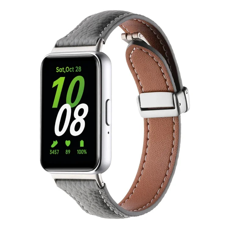 Dây đồng hồ da mảnh khóa từ tính họa tiết Litchi, dành cho Samsung Galaxy Fit 3