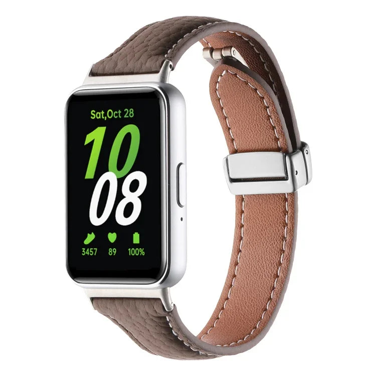 Dây đồng hồ da mảnh khóa từ tính họa tiết Litchi, dành cho Samsung Galaxy Fit 3