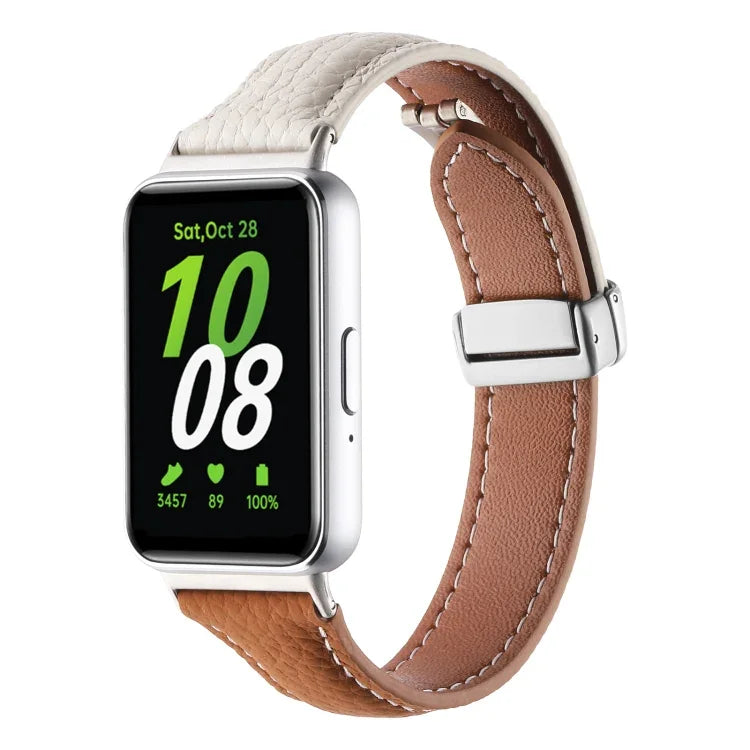 Dây đồng hồ da mảnh khóa từ tính họa tiết Litchi, dành cho Samsung Galaxy Fit 3
