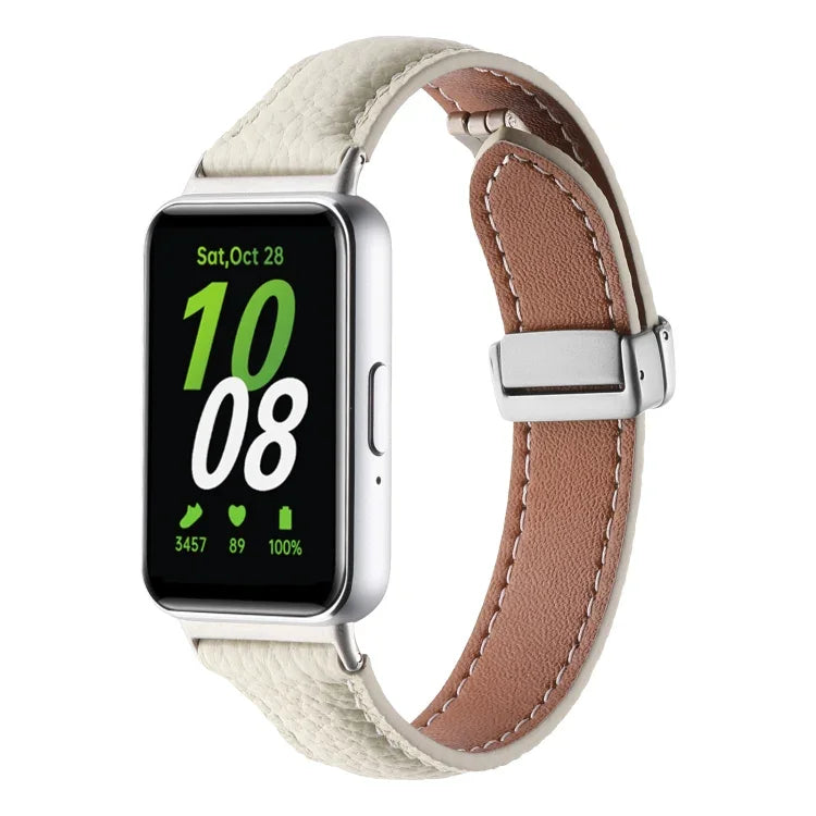 Dây đồng hồ da mảnh khóa từ tính họa tiết Litchi, dành cho Samsung Galaxy Fit 3