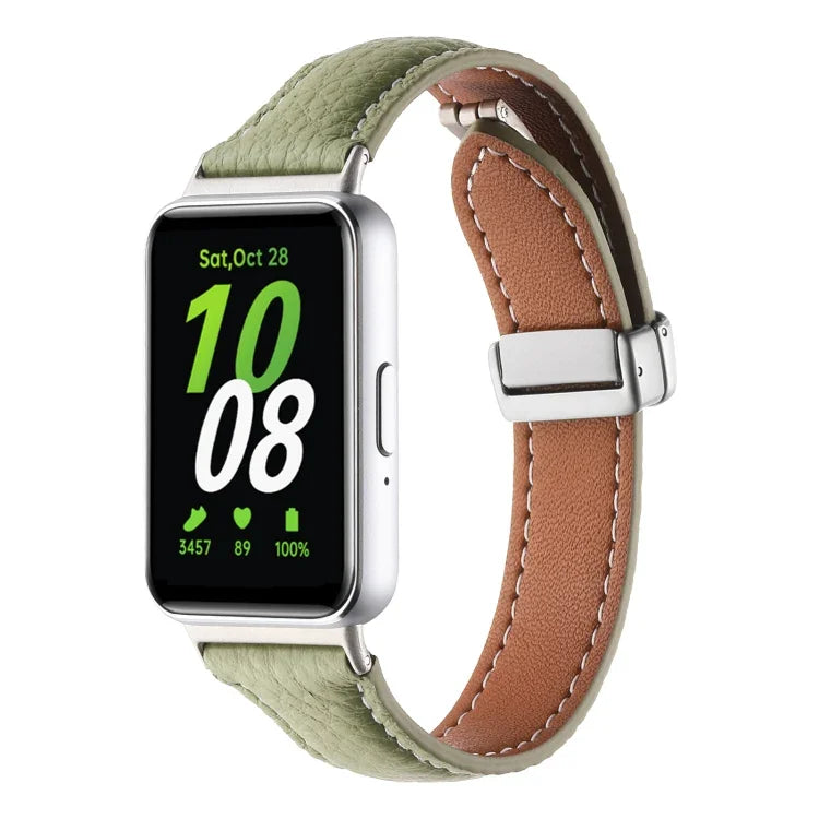 Dây đồng hồ da mảnh khóa từ tính họa tiết Litchi, dành cho Samsung Galaxy Fit 3