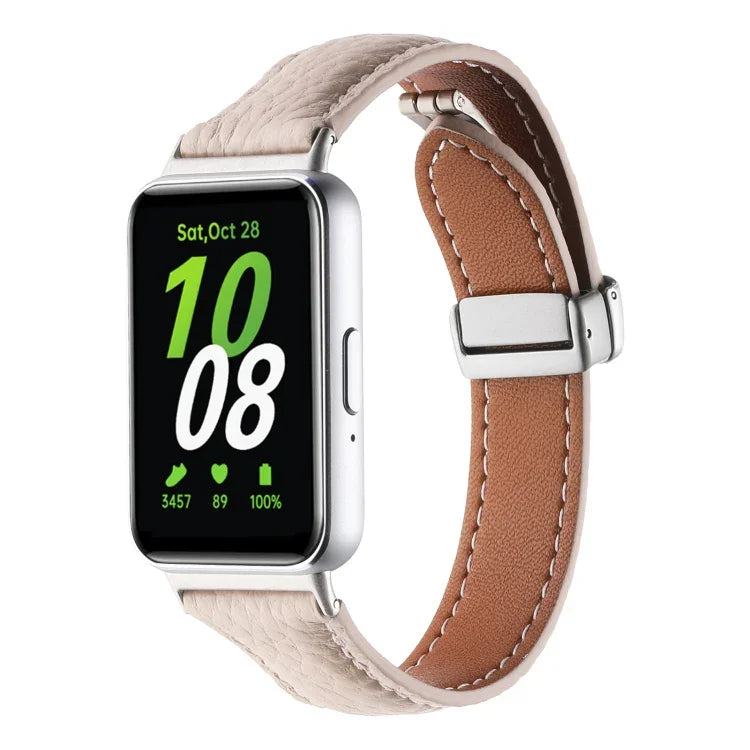 Dây đồng hồ da mảnh khóa từ tính họa tiết Litchi, dành cho Samsung Galaxy Fit 3