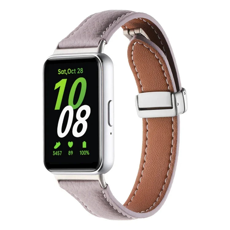 Dây đồng hồ da mảnh khóa từ tính họa tiết Litchi, dành cho Samsung Galaxy Fit 3