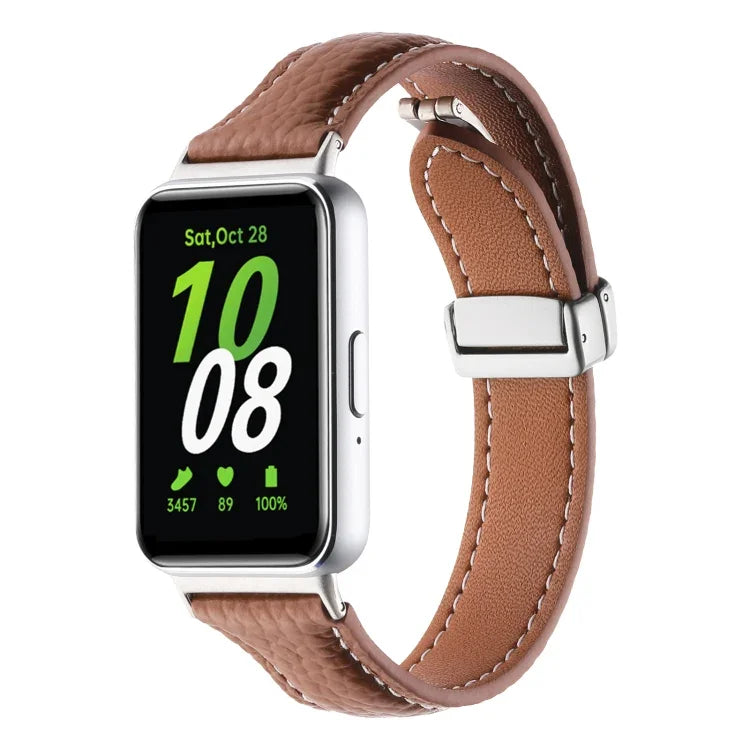 Dây đồng hồ da mảnh khóa từ tính họa tiết Litchi, dành cho Samsung Galaxy Fit 3