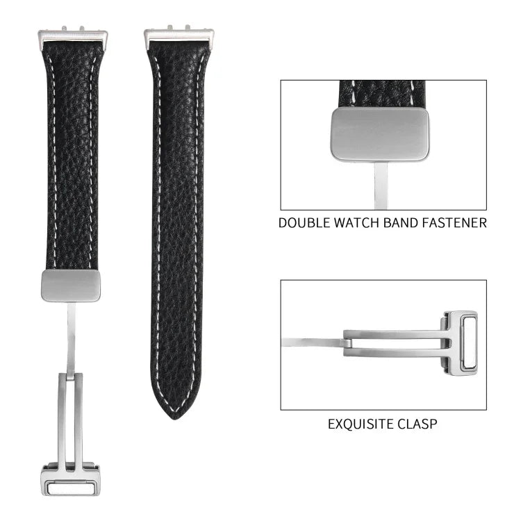 Dây đồng hồ da mảnh khóa từ tính họa tiết Litchi, dành cho Samsung Galaxy Fit 3