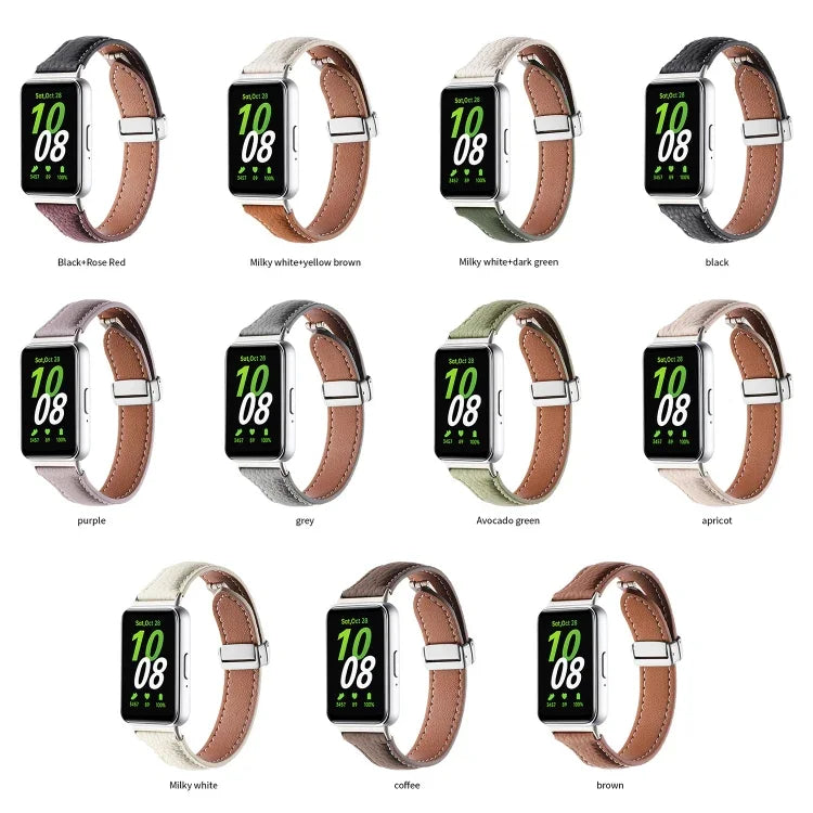Dây đồng hồ da mảnh khóa từ tính họa tiết Litchi, dành cho Samsung Galaxy Fit 3
