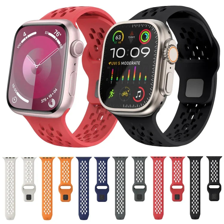 Oval Holes Fluororubber Watch Band, For Apple Watch Series 6 44mm, For Apple Watch Series 5 44mm, For Apple Watch Series 4 44mm, For Apple Watch Series 3 42mm, For Apple Watch Series 2 42mm, For Apple Watch 42mm