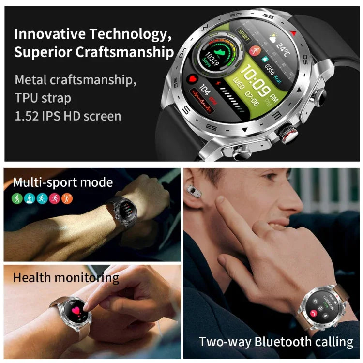 Đồng hồ thông minh LEMFO T95 màn hình IPS 1.52 inch, Tai nghe Bluetooth 2 trong 1, Hỗ trợ theo dõi sức khỏe