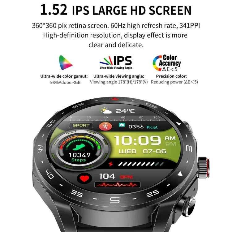 Đồng hồ thông minh LEMFO T95 màn hình IPS 1.52 inch, Tai nghe Bluetooth 2 trong 1, Hỗ trợ theo dõi sức khỏe