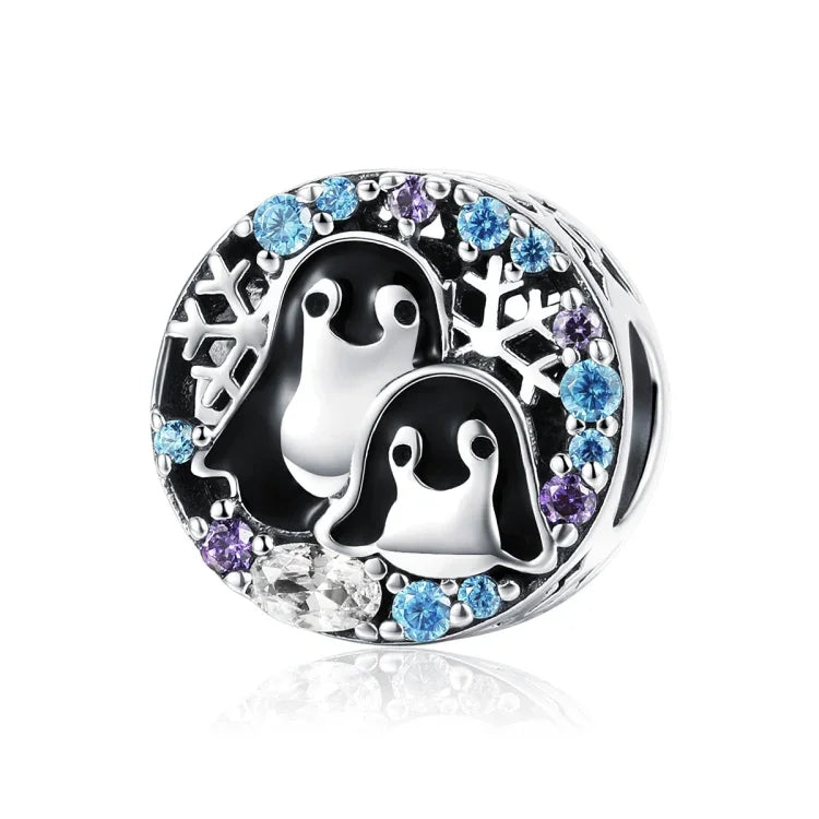 Phụ kiện vòng tay bạc S925 Sterling hình chim cánh cụt nhà với hạt kim cương