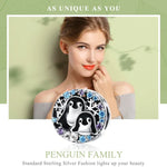 Phụ kiện vòng tay bạc S925 Sterling hình chim cánh cụt nhà với hạt kim cương