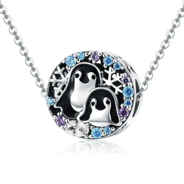 Phụ kiện vòng tay bạc S925 Sterling hình chim cánh cụt nhà với hạt kim cương