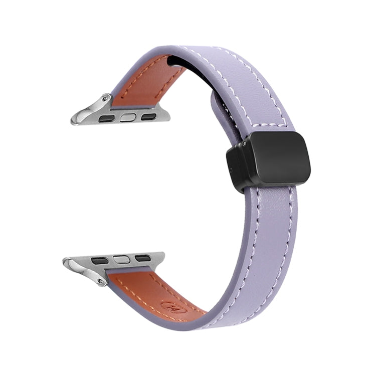 Slim Magnetic Buckle Genuine Leather Watch Band, For Apple Watch Series 8 45mm