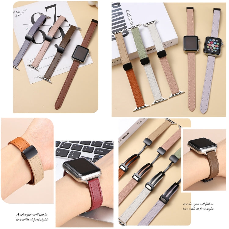 Dây đồng hồ da thật mảnh khóa nam châm, Dành cho Apple Watch 38mm