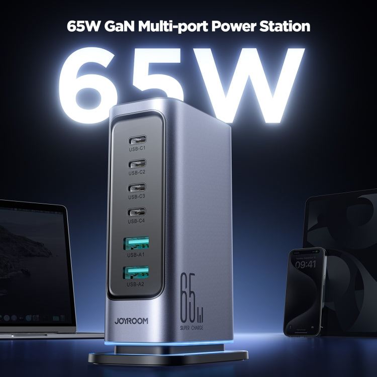 Sạc đa cổng JOYROOM JR-TCM02 6 trong 1 65W GaN 4 USB-C & 2 USB-A, phích cắm EU, phích cắm UK