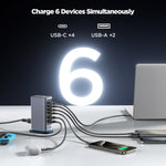 Sạc đa cổng JOYROOM JR-TCM02 6 trong 1 65W GaN 4 USB-C & 2 USB-A, phích cắm EU, phích cắm UK