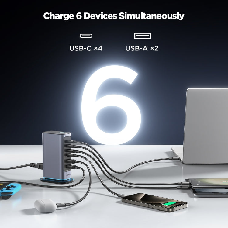 Sạc đa cổng JOYROOM JR-TCM02 6 trong 1 65W GaN 4 USB-C & 2 USB-A, phích cắm EU, phích cắm UK