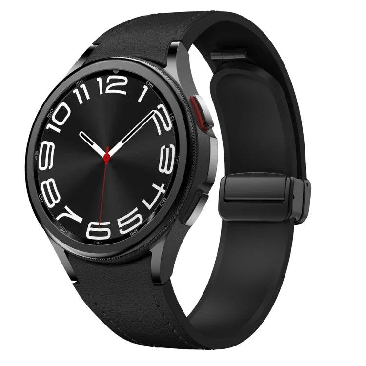 Dây đồng hồ silicone da khóa đen từ tính, dành cho Samsung Galaxy Watch 6