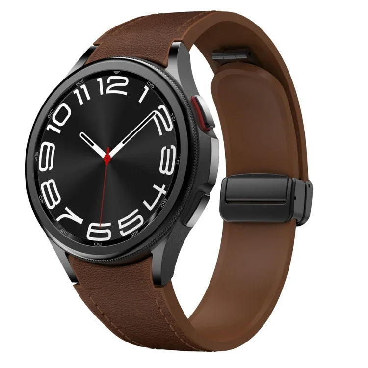 Dây đồng hồ silicone da khóa đen từ tính, dành cho Samsung Galaxy Watch 6