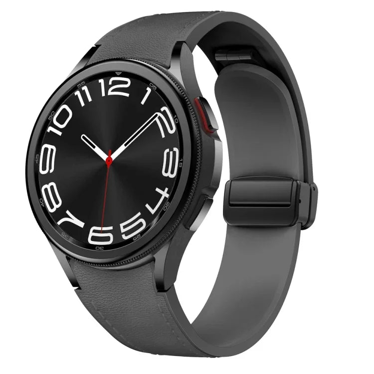 Dây đồng hồ silicone da khóa đen từ tính, dành cho Samsung Galaxy Watch 6