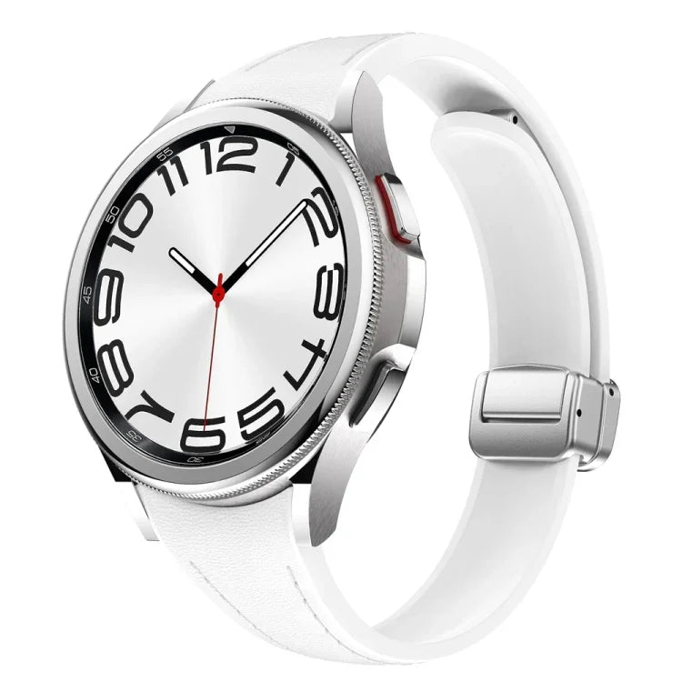 Dây đeo đồng hồ da silicone bạc mảnh có khóa nam châm, dành cho Samsung Galaxy Watch 6
