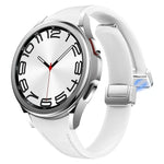 Dây đeo đồng hồ da silicone bạc mảnh có khóa nam châm, dành cho Samsung Galaxy Watch 6