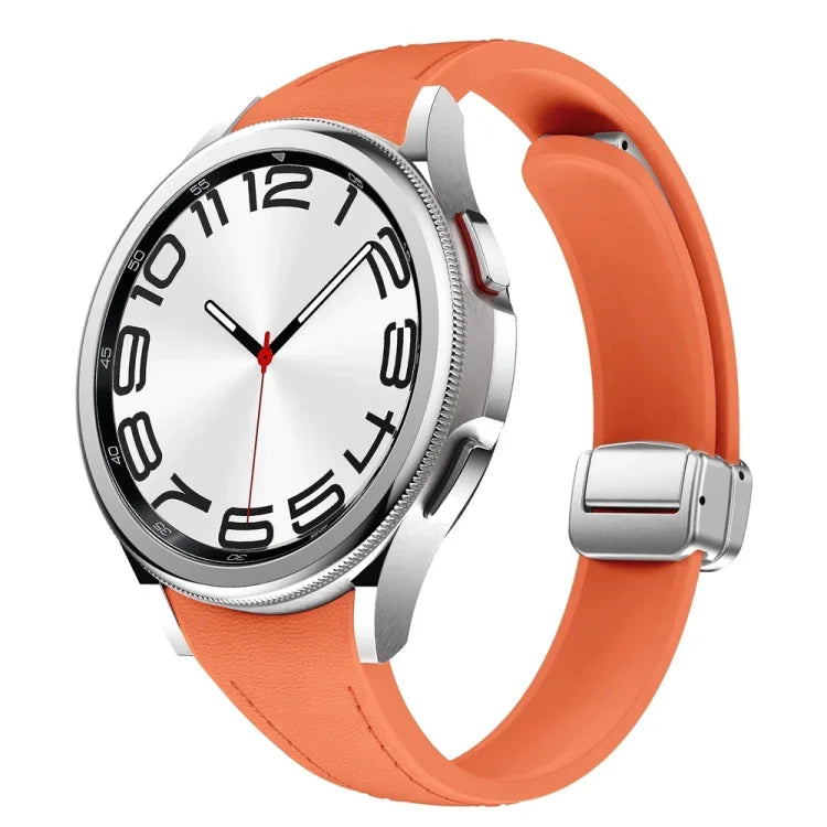 Dây đeo đồng hồ da silicone bạc mảnh có khóa nam châm, dành cho Samsung Galaxy Watch 6