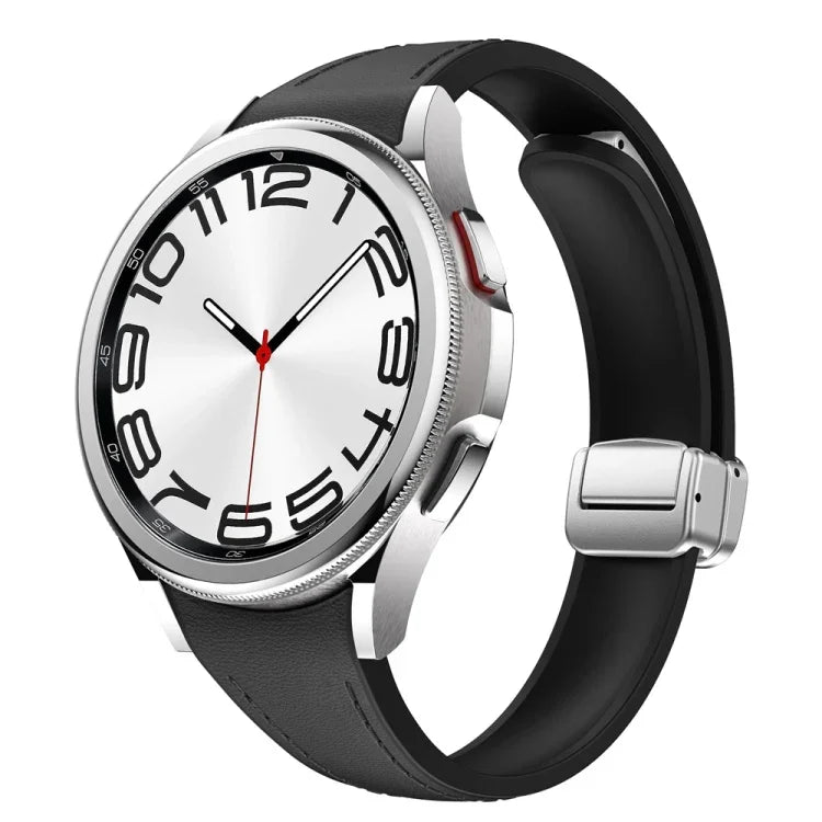 Dây đeo đồng hồ da silicone bạc mảnh có khóa nam châm, dành cho Samsung Galaxy Watch 6
