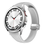Dây đeo đồng hồ da silicone bạc mảnh có khóa nam châm, dành cho Samsung Galaxy Watch 6