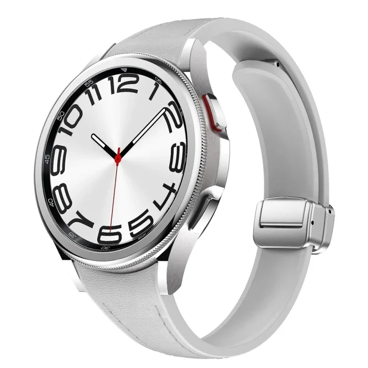 Dây đeo đồng hồ da silicone bạc mảnh có khóa nam châm, dành cho Samsung Galaxy Watch 6