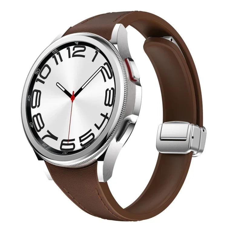 Dây đeo đồng hồ da silicone bạc mảnh có khóa nam châm, dành cho Samsung Galaxy Watch 6