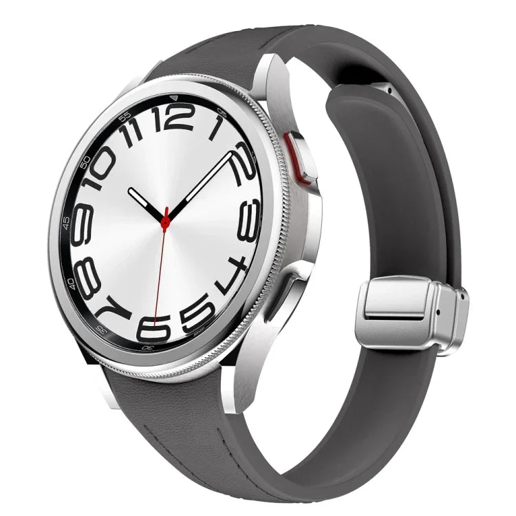 Dây đeo đồng hồ da silicone bạc mảnh có khóa nam châm, dành cho Samsung Galaxy Watch 6