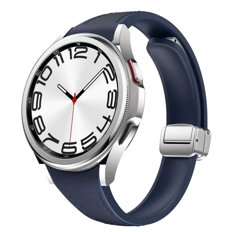 Dây đeo đồng hồ da silicone bạc mảnh có khóa nam châm, dành cho Samsung Galaxy Watch 6