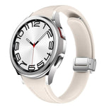 Dây đeo đồng hồ da silicone bạc mảnh có khóa nam châm, dành cho Samsung Galaxy Watch 6